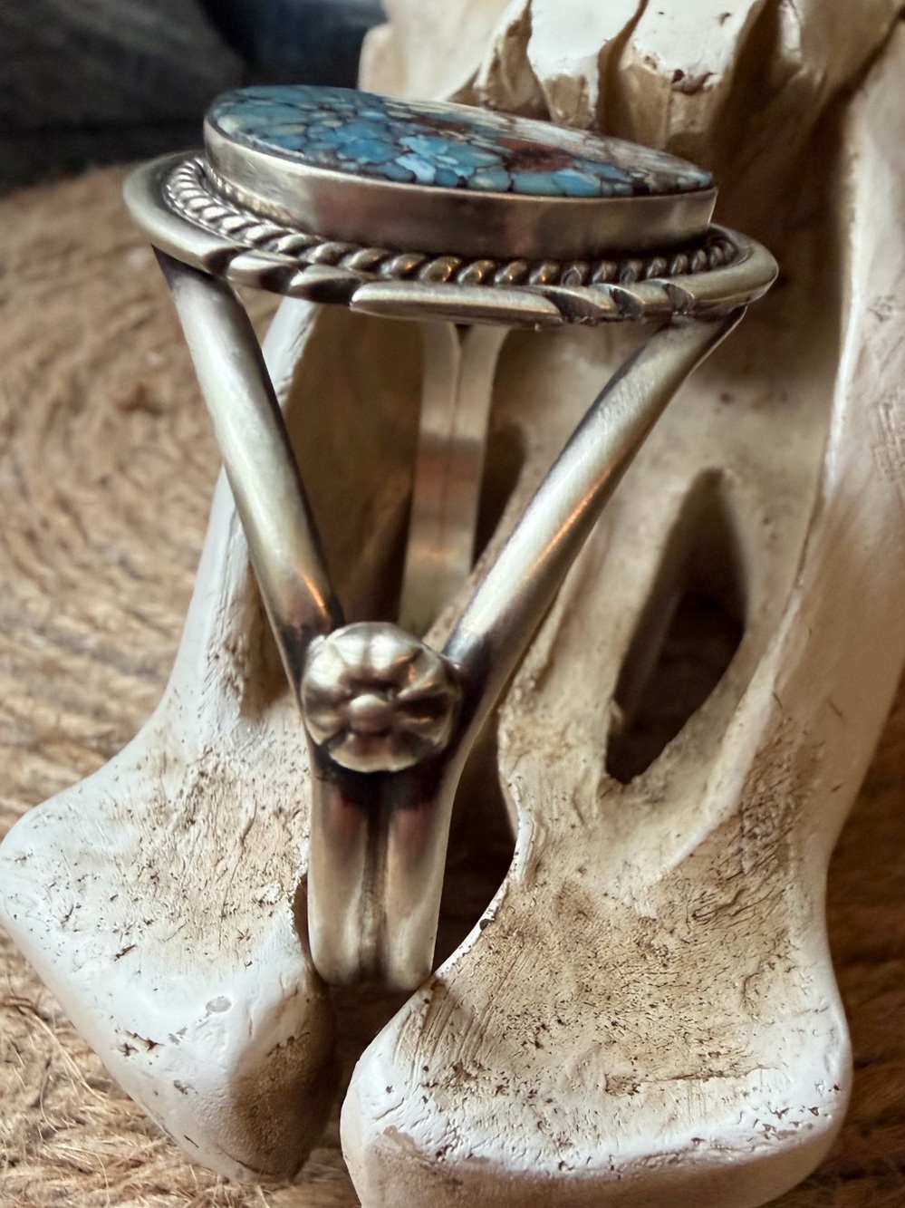 Donavan Skeet Sterling Silver Golden Hills Turquoise Matrix Cuff Bracelet - Picture 9 of 13
